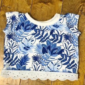 Janie and Jack Blue Floral Sweater T Shirt with pocket. Size 12-18 months